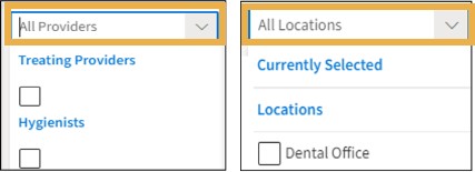 All Providers and All locations drop-down menu filters with yellow highlight boxes around them.